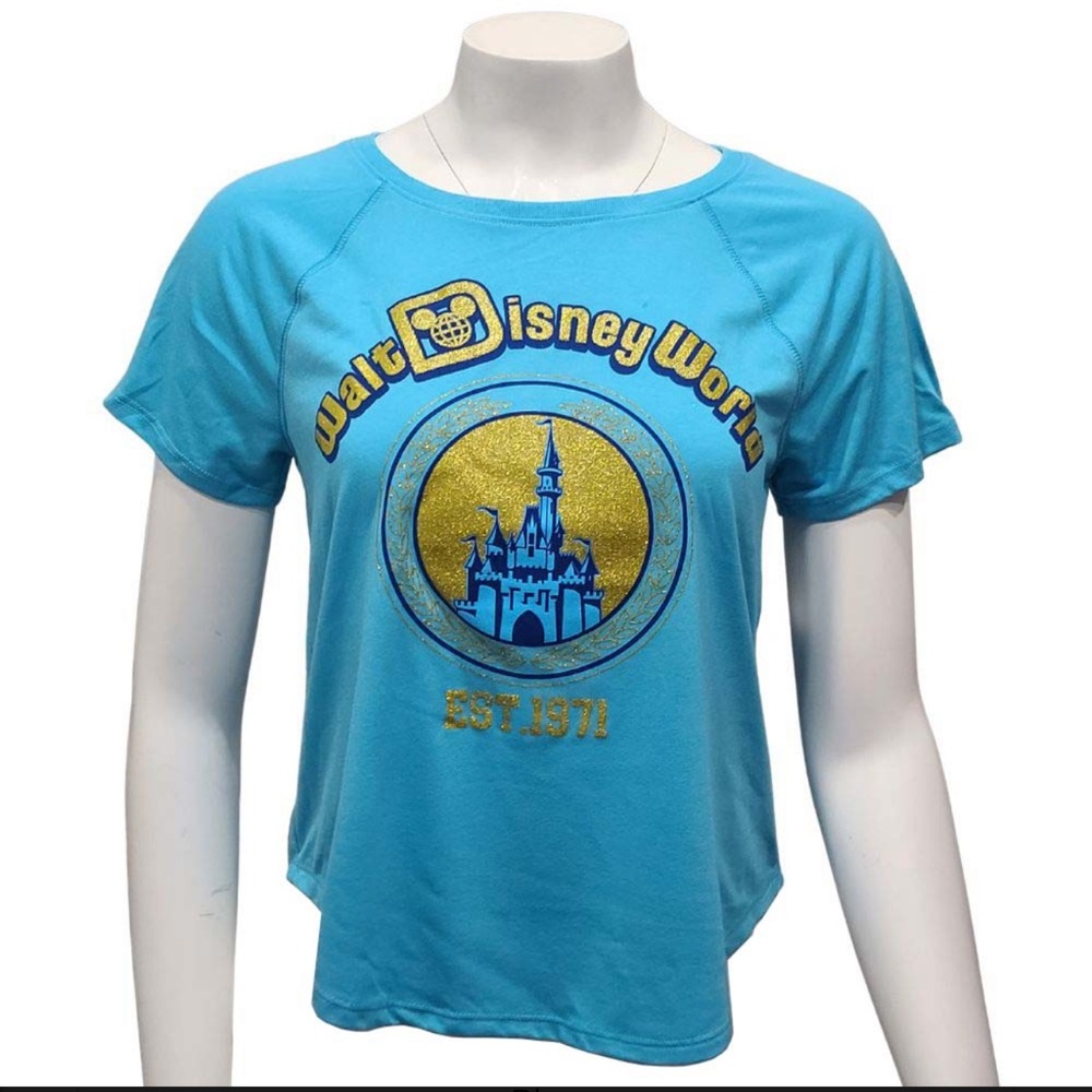 Walt Disney World Theme Park NWT Blue w/ Gold Glitter Logo XS